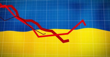 Image of financial data and graph over flag of ukraine. ukraine crisis, economic crash and international politics concept digitally generated image.