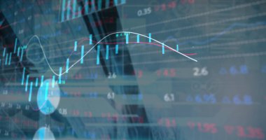 Modern bina üzerinde veri işleme görüntüsü. küresel iş, finans ve dijital arayüz kavramı dijital olarak oluşturulmuş görüntü.