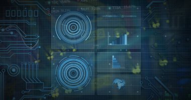 Sunucu odasında veri işleme resmi. küresel teknoloji ve dijital arayüz kavramı dijital olarak oluşturulmuş görüntü.