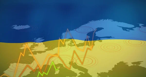 Image Financial Data Graph Europe Map Flag Ukraine Ukraine Crisis — стокове фото