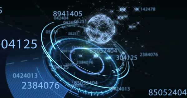 Image Numbers Processing Circle Globe Black Background Global Internet Connections — Φωτογραφία Αρχείου