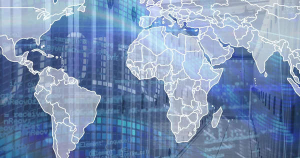 Image World Map Binary Coding Data Processing Empty Computer Server — Zdjęcie stockowe