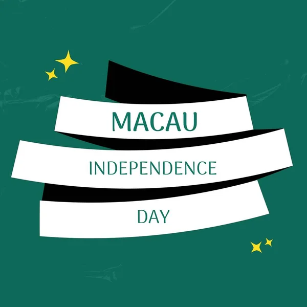 Composition of macau independence day text over white shapes on green background. Macau independence day and celebration concept digitally generated image.
