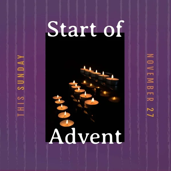 Composite Start Advent Sunday November Text Lit Tealight Candles Copy — Zdjęcie stockowe
