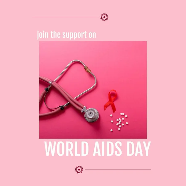 Composite Join Support World Aids Day Text Stethoscope Aids Awareness — Foto Stock