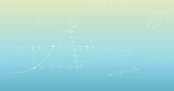 Imagem Equações Matemáticas Sobre Fundo Azul Conceito Global Ciência Interface — Fotografia de Stock