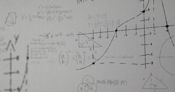 Image of mathematical equations on white background. global science and digital interface concept digitally generated image.