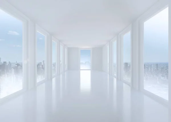 Heldere Witte Zaal Met Windows — Stockfoto