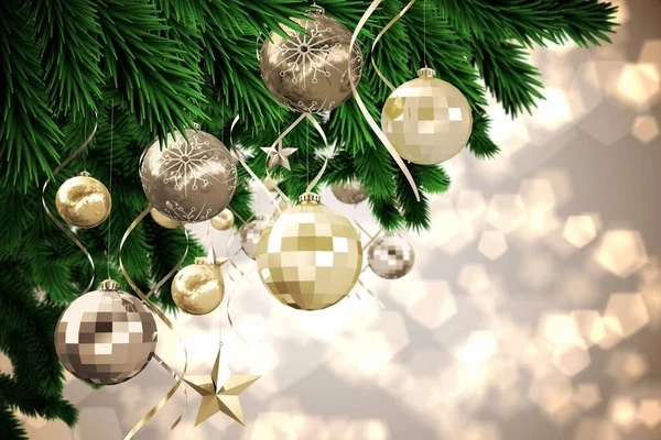 Composite Image Christmas Tree Decorated Ornaments — Photo