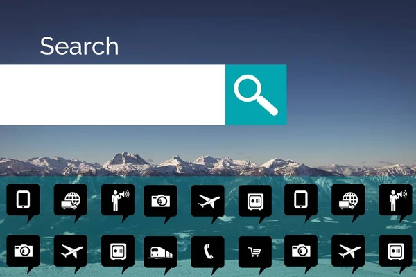 Digitally Composite Image Various Computer Icons Search Bar Device Screen — Stock fotografie