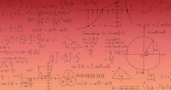 Imagem Equações Matemáticas Sobre Fundo Rosa Conceito Global Ciência Interface — Fotografia de Stock