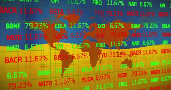 Image Financial Data World Map Flag Ukraine Ukraine Crisis Economic — Foto de Stock