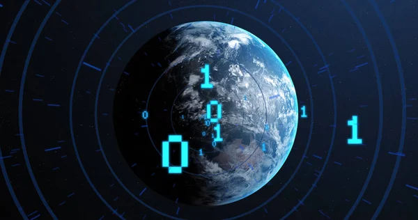 Image Binary Coding Globe Black Background Global Technology Digital Interface — Stockfoto