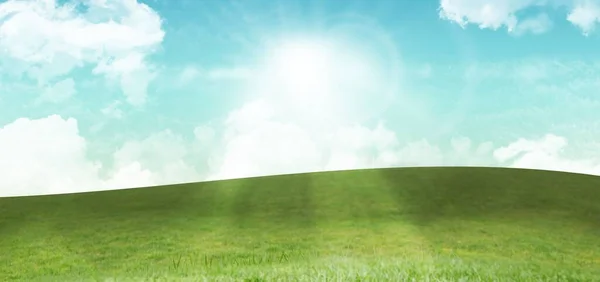 Grünes Gras Und Himmel Mit Wolken — Stockfoto