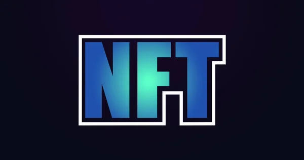 Image Glowing Blue White Outline Nft Text Black Background Cryptocurrency — ストック写真