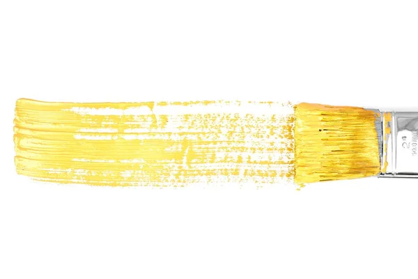 Yellow Paint Strokes Brush White Background —  Fotos de Stock