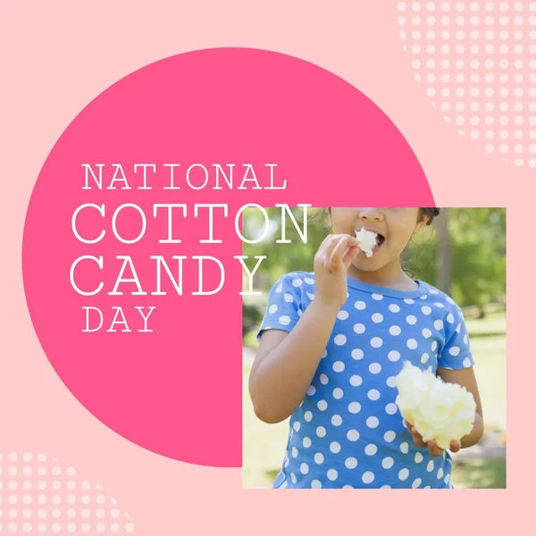 Composite National Cotton Candy Day Text Midsection Girl Eating Candy — Stockfoto