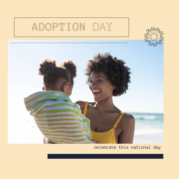 Composición Del Texto Del Día Adopción Con Mujer Afroamericana Hija —  Fotos de Stock