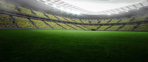 Voetbalstadion Met Groen Gras Blauwe Lucht — Stockfoto