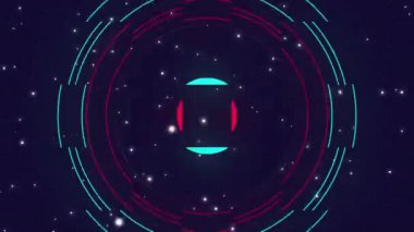Animation of glowing blue stars on night sky black background. Connection energy and movement concept digitally generated video.