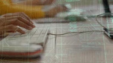 Animation of data processing over businessman working in office. Global shipping delivery business data processing and technology concept digitally generated video.