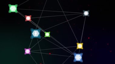 Network of connections against red light trails moving in circular motion on black background. mental health day awareness concept