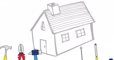 Animation of tool icons over house drawing. labor day and celebration concept digitally generated video.
