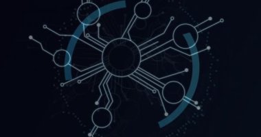 Composition of scope scanning and human and medical data processing on black background. Global communication digital interface and data technology concept digitally generated video.