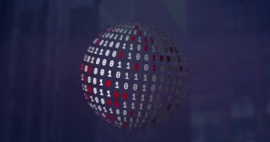 Animation of globe with network of connections over binary coding. Computing data processing and digital interface concept digitally generated video.