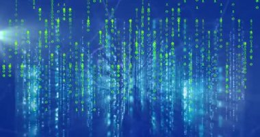 Animation of network of connections with icons and data processing over blue background. Global connections digital interface and technology concept digitally generated video.