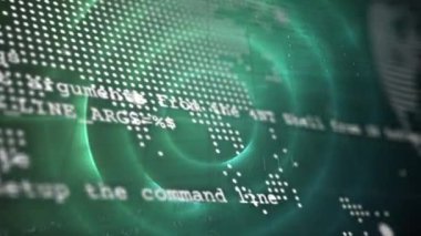 Animation of data processing and light trails over data processing on black background. Global research technology digital data and security concept digitally generated video.