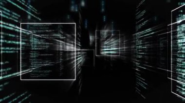 Animation of data processing over black background. Global data processing and digital interface concept digitally generated video.