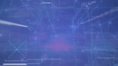 Animation of data processing and network of connections on blue background. Global business finances digital interface and data processing concept digitally generated video.