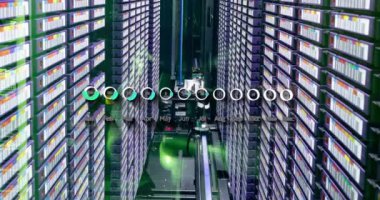 Statistical data processing against computer server room. computer interface and business data storage technology concept