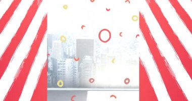 Animation of labor day text over cityscape. labor day and celebration concept digitally generated video.