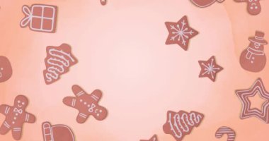 Animation of gingerbread spinning at christmas over beige background. Christmas, tradition and digital interface concept digitally generated video.