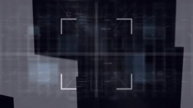 Animation of cogs with data processing over cityscape. Global business and digital interface concept digitally generated video.