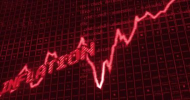 Animation of inflation text over data processing. Global business and digital interface concept digitally generated video.