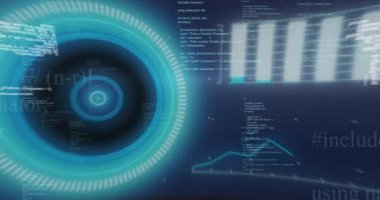 Animation of data processing on blue background. Global connections digital interface data processing concept digitally generated video.