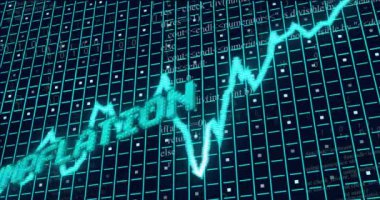 Animation of slumpflation text over data processing. Global business and digital interface concept digitally generated video.