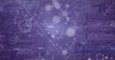 Sayılar ve veri işleme ile bağlantı ağının animasyonu. Küresel ağ bağlantıları ve veri işleme konsepti dijital olarak oluşturuldu.