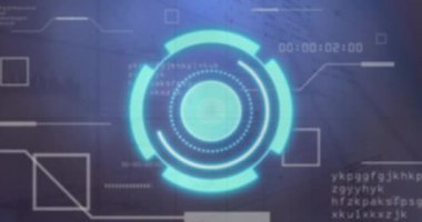 Ağ üzerinden veri işleme alanındaki taramaların animasyonu. Küresel teknoloji ve dijital arayüz konsepti dijital olarak oluşturulmuş video.