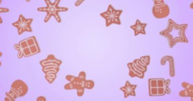 Animation of gingerbread falling at christmas over blue background. Christmas, tradition and digital interface concept digitally generated video.