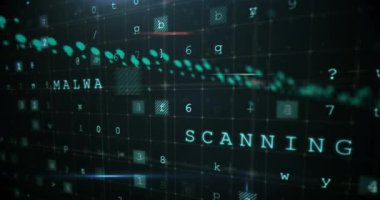 Digital animation of cyber security data processing against black background. global networking and cyber security technology concept