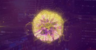 Animation of brain rotating over text on black background. Global digital interface technology and networking concept digitally generated video.