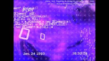 Animation of binary coding data processing over glowing computer circuit board. Barcode identification and technology concept.