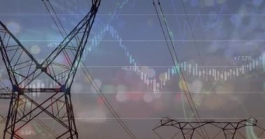 Animation of financial data processing over clouds and sky. Global business digital interface technology and networking concept digitally generated video.