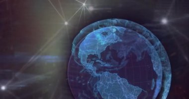 Animation of globe over network of connections and data processing. Global business finances connections and digital interface concept digitally generated video.