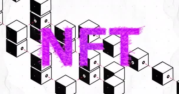 Purple Nft Text Banner Multiple Cubical Blocks Moving Seamless Motion — Stockvideo