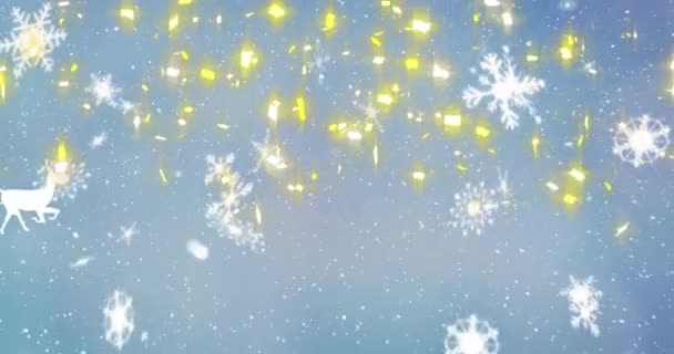 Сніг Падає Декілька Пар Проти Ікон Сніжинок Сніг Падає Синьому — стокове відео